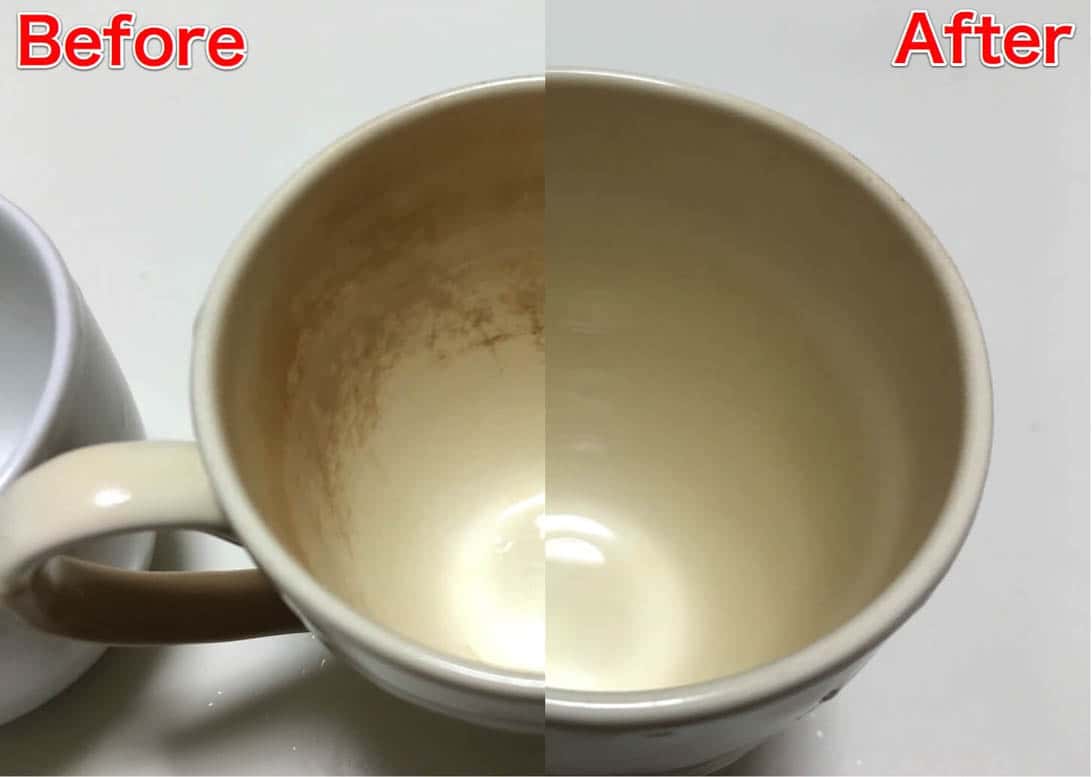 Jマグカップのコーヒーの汚れは、重曹できれいに取れる